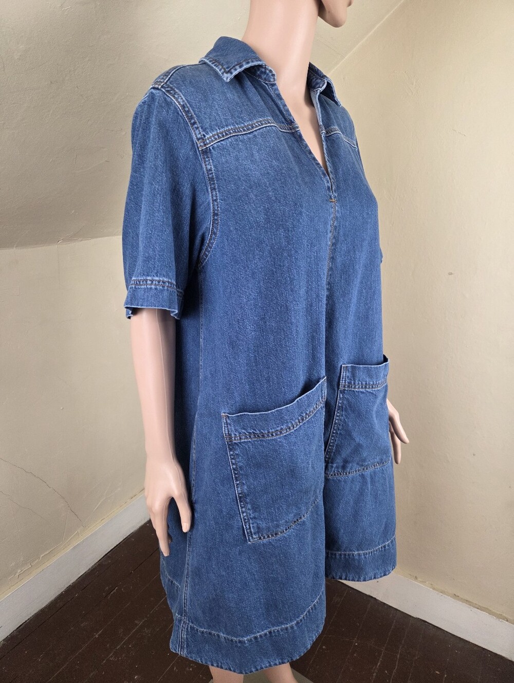 ME+EM Denim Swing Shirt Dress Blue Cotton Pockets A-Line Relaxed Size US 6 EU 38 - Picture 11 of 14